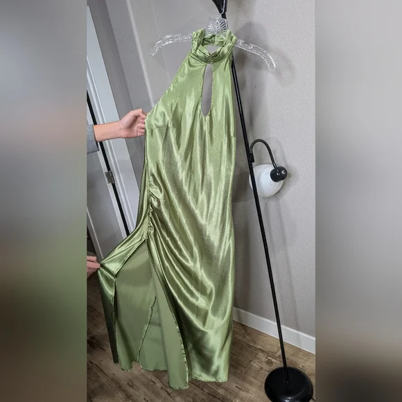 Cider Satin Olive Backless Dress - Picture 2 of 6